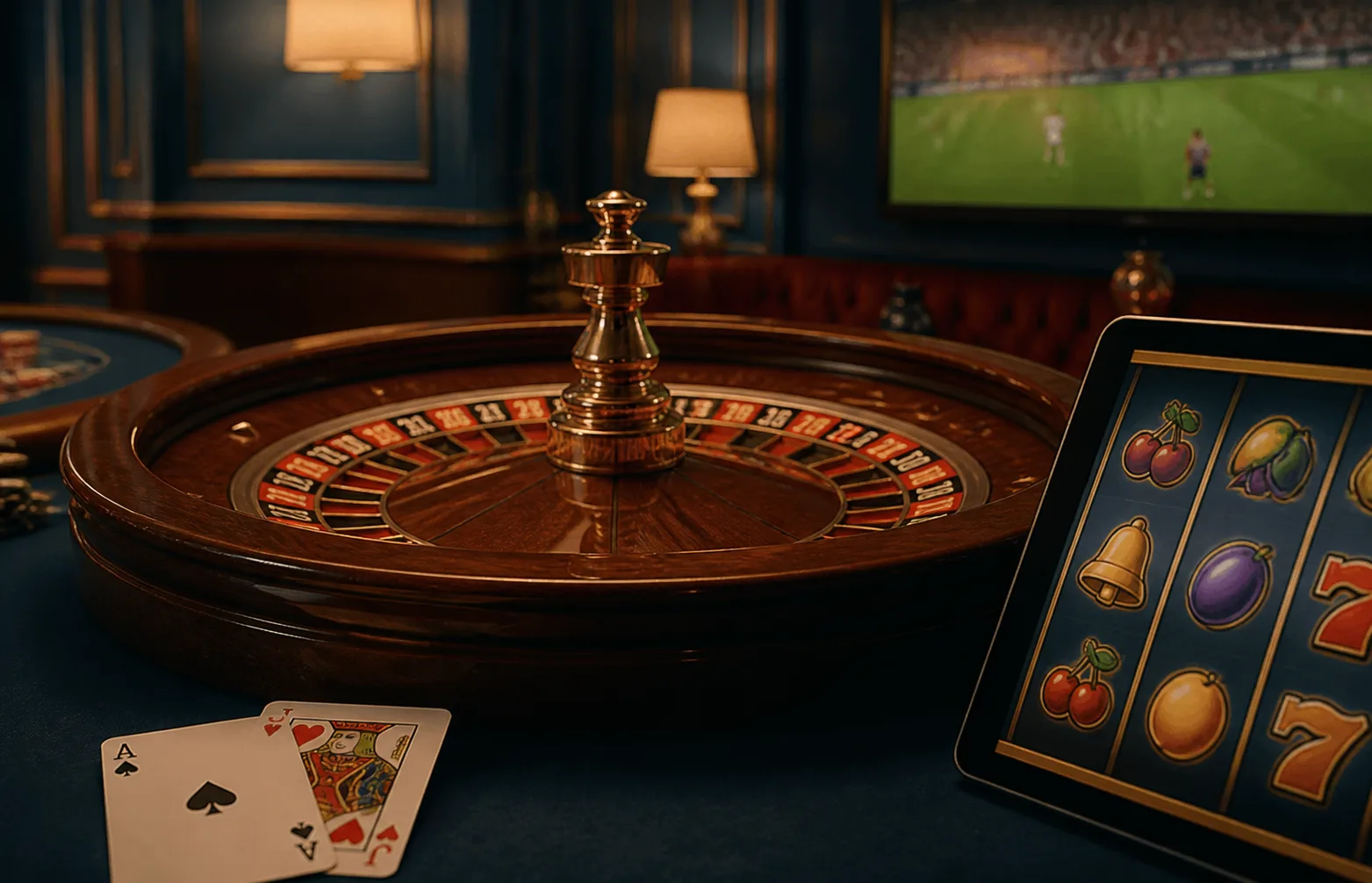 Composição de categorias de cassino com roleta, cartas e rolos digitais